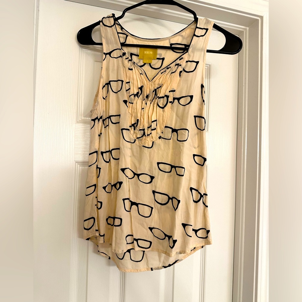 Maeve Anthropologie Sleeveless Eye Glass Print Top Size 2